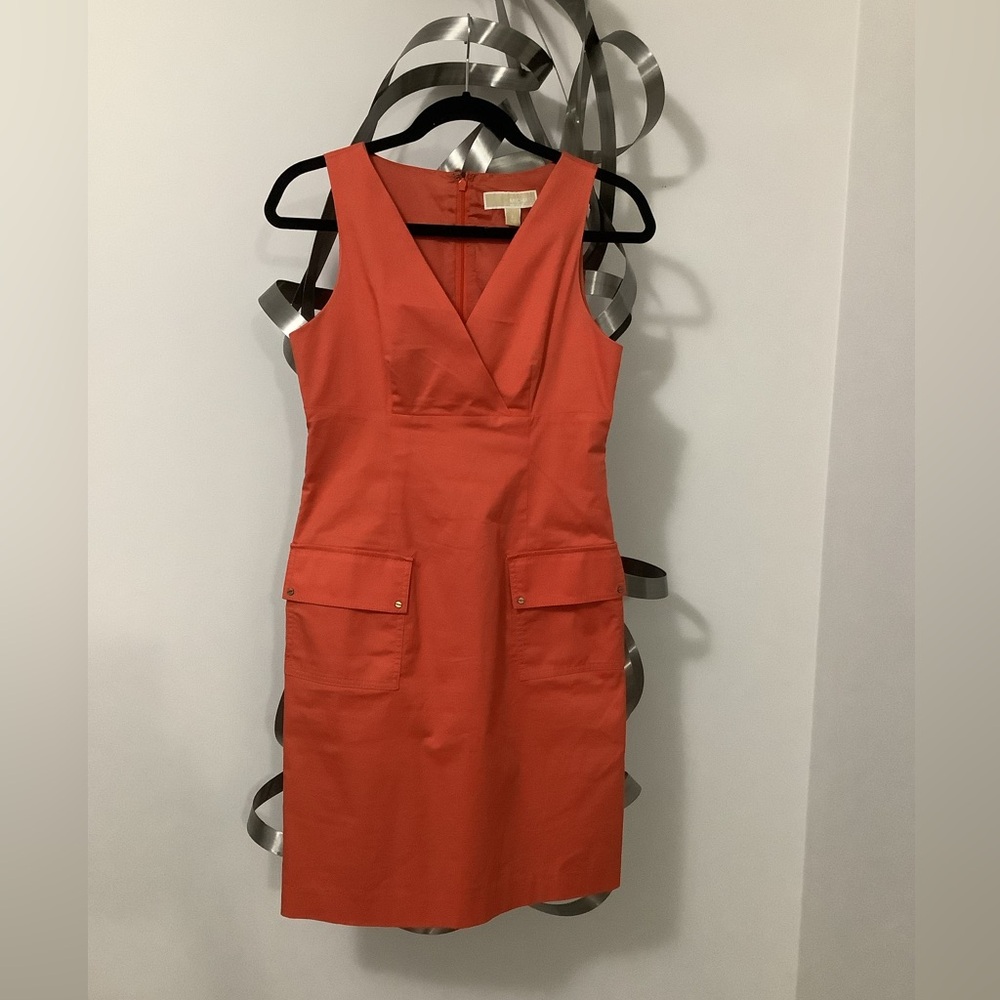 Michael Kors Tangerine Orange Cotton Shift Dress | Pockets | Size 2